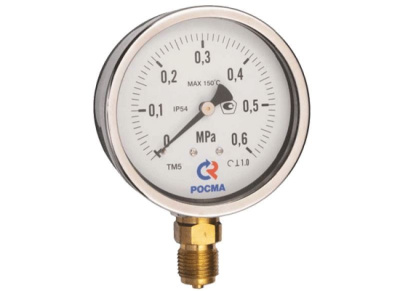 Манометр TM-3 Dy 63 с нижним подкл., корп.-сталь, 1/4", с гидрозаполнением, 0-6 бар  (Радиальный)