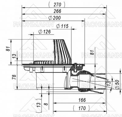 Воронка кровельная VB 520.0 F горизонтальный шарнирный выпуск DN50 без фланца, плоский листвоуловите