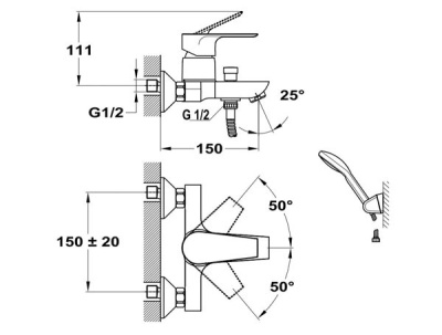 202 TREND PLUS ART  Смеситель для ванны- душ литой с настенным держ. MOFEM 