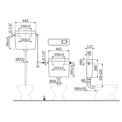 Универсальный бачок для унитаза ALCAPLAST ALCA UNI Старт/Стоп A94-3/8", 2-ур, расход 3/6л 