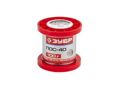 Припой свинцово-оловянный ЗУБР, ПОС 40 проволока 100г, 1мм  Sn-40%, Pb-60%