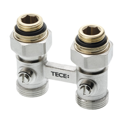 Запорно-присоединительный узел для нижнего подключения радиаторов, проходной 3/4" Ek x 1/2" AG TECE