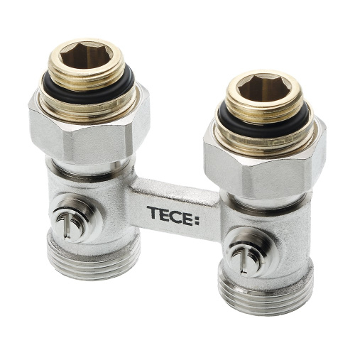 Запорно-присоединительный узел для нижнего подключения радиаторов, проходной 3/4" Ek x 1/2" AG TECE