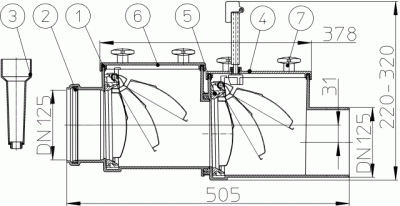 HL 712.2 DN 125 2-х камерный канализ. затвор с ручной фиксацией одной заслонки в закрытом состоянии
