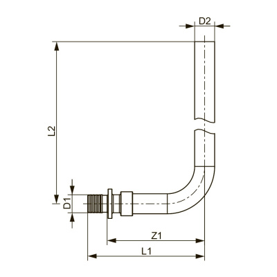 Монтажная трубка (угол) TECEflex для подключения радиаторов, 15 x 20 x 770 мм, никелированна