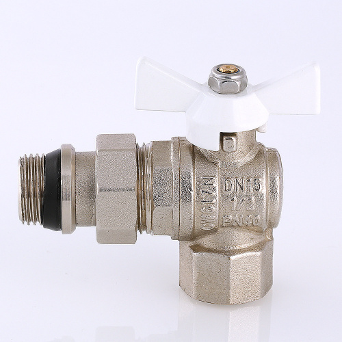 Кран шаровый BASE угловой с полусгоном 3/4" вн.-нар. белая рук. с доп. упл. VALTEC VT.228.NRW.05