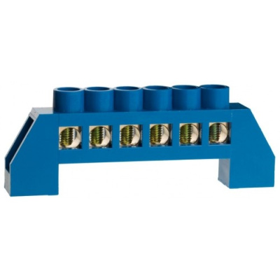 Шина нулевая в изол.оболочке,6 отверстий,отверстия 6 мм,макс.ток 100А.