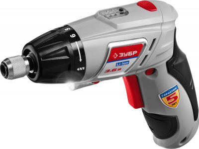 Отвертка  аккумуляторная Li-ion 3,6 В, крутящий момент 3 Hm , 6 уровней +1 ,БЛИСТЕР , ЗУБР