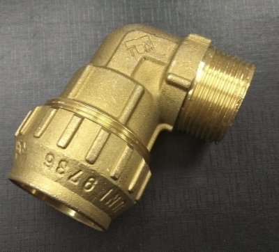 Угол 32 х 1" Наружняя резьба Латунь для труб ПНД  TIEMME 3400018