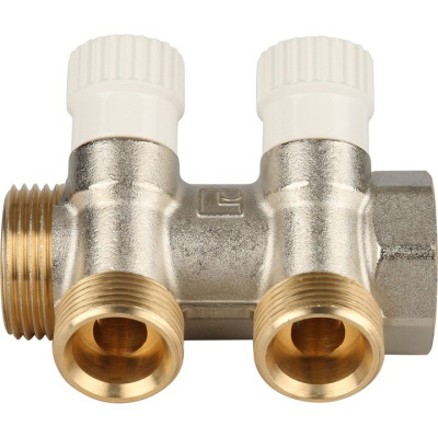 Коллектор  регулировочный на 2 вых 1" х 3/4" евроконус STOUT никель  SMB 6851 013402