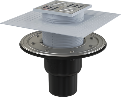 Трап 105х105/50/75 мм прямой сток, решетка из нержавеющей стали, гидрозатвор сухой и мокрый APV4344