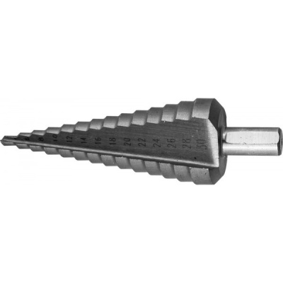 Сверло ступенчатое по мет. ЗУБР "ЭКСПЕРТ" 4-30 мм,14-ти поз.,сталь Р6М5 с кобалт.покр., 1 шт.уп.