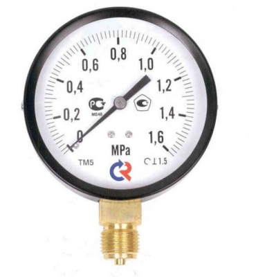 Манометр TM-3 Dy 63 с нижним подкл., корп.-сталь, 1/4", с гидрозаполнением, 0-10 бар  (Радиальный)