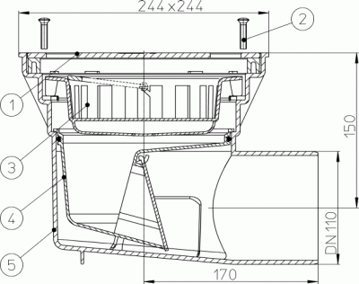 HL605S DN 110 решетка сталь 226х226мм Трапы серии PERFEKT, Клапан против запаха