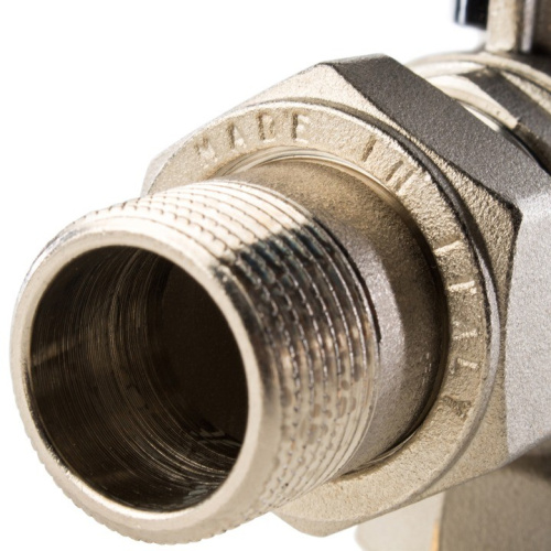 Полнопроходной шаровый кран со сгоном угловой  3/4" ручка бабочка резьба внутренняя - наружная STOUT