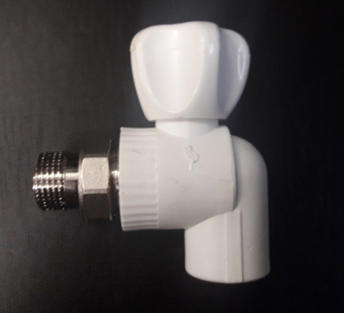 Кран полипропиленовый радиаторный угловой PPRC D20*1/2  белый РОССИЯ (упаковка 70 шт) КРОСС