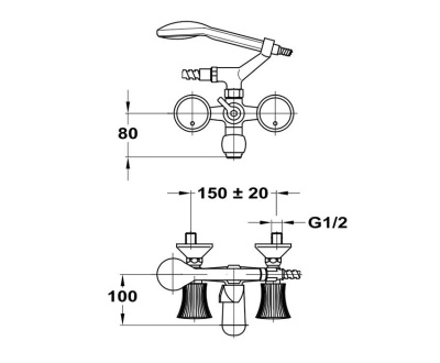 202 SPEKTRUM  Смеситель для ванны,излив 110мм. с держат. с классической кран-буксой MOFEM 