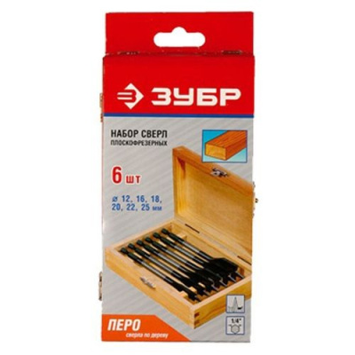Набор перьевых сверел для шуруповерта ЗУБР МАСТЕР 12-16-18-20-22-25 мм, 6 шт.уп.