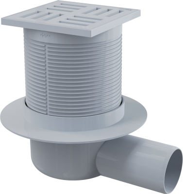 Сливной трап 105х105/50 мм, боковой сток, серая решетка, мокрый гидрозатвор APV5111