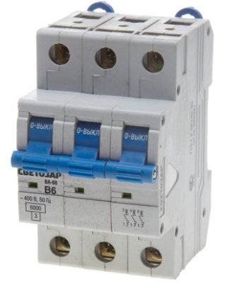Автоматический выключатель СВЕТОЗАР, 3 полюсный, 6А,400 В,6Ка,тип расцепления "B"