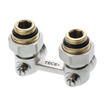 Запорно-присоединительный узел для нижнего подключения радиаторов, угловой 3/4" Ek x 1/2" AG TECE