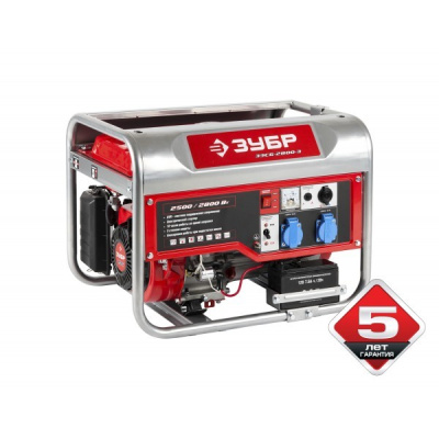 Генератор бензиновый ЗУБР 2800/2500 Вт,220/12 В,ручной пуск,1,50 л/ч ,предохранитель11,4А