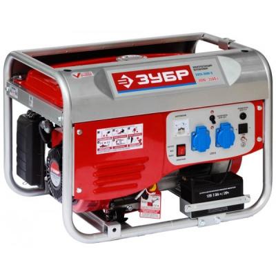 Генератор бензиновый ЗУБР 3500/3000 Вт,220 В,ручной-эл пуск,1,30 л/ч ,предохранитель 13,1А,бак 15 л.