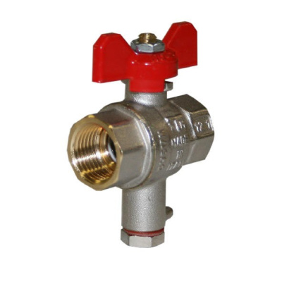 Кран шаровый латунный со штуцером для подкл.датчика темп. погружного типа для теплосчётчика Dn20