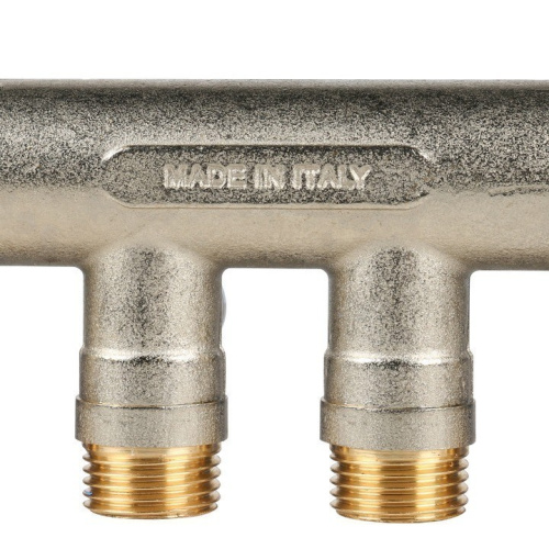 Коллектор на 4 выхода 3/4" х 1/2" запорный STOUT никель (синие ручки) SMB 6201 341204