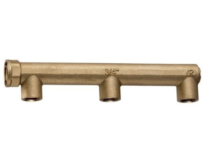 Коллектор концевой с  воздухот 3/8" FAR 1"x1/2"  3 выхода Внутр-резьба раст. между отводами 100 мм