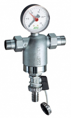 Фильтр промывной (самоочищающийся) 1/2" НР-НР  c манометром , со сгонами , 300 мкм FAR