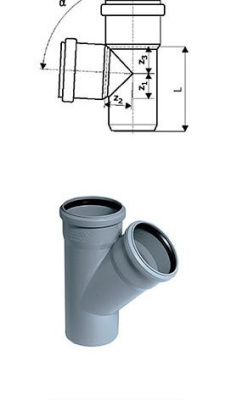 Тройник DN 110х75мм 45 градусов  HTEA Ostendorf (Цвет Серый)        