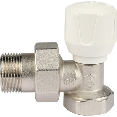 Ручной клапан угловой терморегулирующий  3/4" со сгоном. Резьба внут - нар  SVRS 2102 000020 