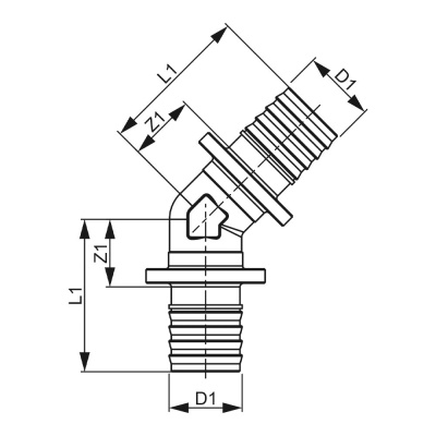 TECEflex Угол латунный 45°, 32 x 32, аксиальный фитинг 767132