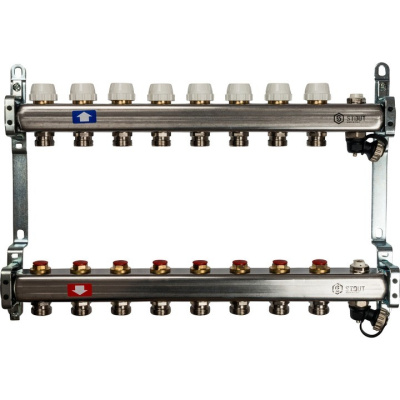 Коллекторный блок STOUT с отсечным клапаном 1"х 8 вых x 3/4" SMS-0932-000008 нержавеющая сталь