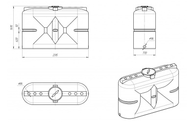 Емкость S 2000 oil для топлива 780 х 2350 мм (ширина х длина) 400 мм диаметр горловины