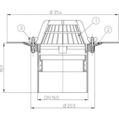 HL62/5 DN160 Воронка с листвоуловителями с теплоизоляцией, с  фланцем из нержав; с верт. выпуск