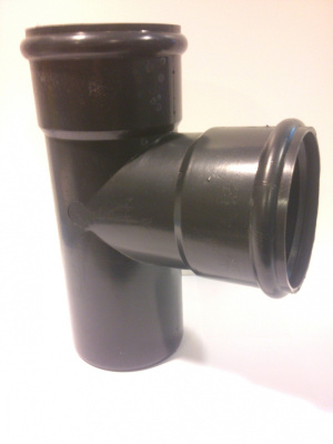 Тройник канализационный черный Ø 108(ДУ100)хØ 108 (ДУ100) х90° (прямой)