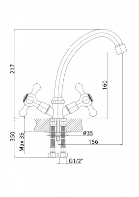ELC2210 Смеситель KÖNNER для кухни с высоким поворотным изливом