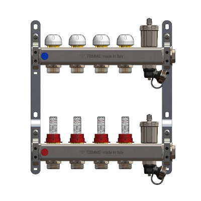 Коллектор со встроенным расходомерами 1" на 10 выходов TIEMME 