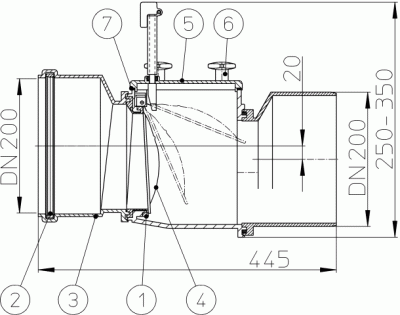 HL 720.1 DN 200 Канализационный затвор с возможностью ручной фиксации заслонки в закрытом положении