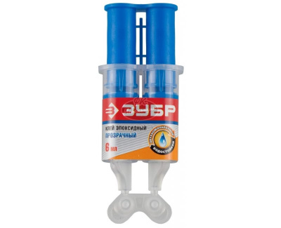 Эпоксидный клей двухкомп. ЗУБР в двойном шприце, водостойки, от -40 до 150С, 6 мл на блистере.