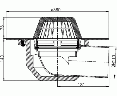 Кровельная воронка, HL64F/7 DN 75 с листвоуловителем, c теплоизол, для FPO - мембран, с гориз. вып