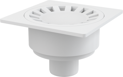 Сливной трап 150х150/50 мм прямой сток, белая решетка, мокрый гидрозатвор APV16 Alcaplast