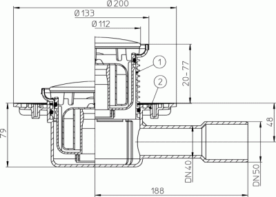 HL510NPrR- DN 50/40 Трап с СУХИМ сифоном Primus,высота гидрозатв 50 мм
