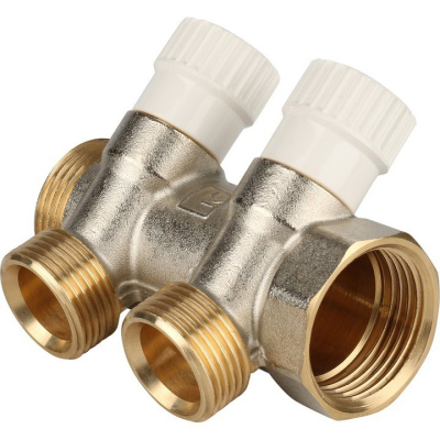 Коллектор  регулировочный на 2 вых 1" х 3/4" евроконус STOUT никель  SMB 6851 013402