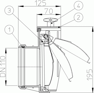 HL 710.0  DN 110 Канализационный затвор с профилированной заслонкой из нержавеики