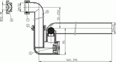 HL136N Сифон для кондиционеров с горизонтальным выпуском