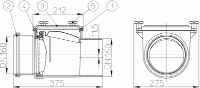 HL 715 DN 160 Канализационный затвор с заслонкой из нержавеющ стали, с монтажным лючком