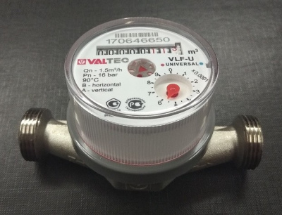 Водосчетчик Valtec унив., квартирный, БЕЗ СГОНОВ до +90^С, 1,5м3, 1/2", 110 мм  (NEW)  